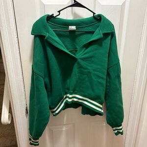Aerie Offline Green Pullover with Striped Hem